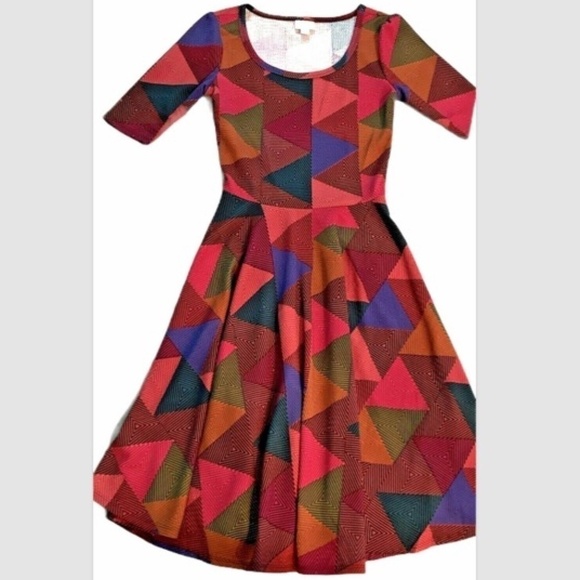 LulaRoe Nicole Stretch Fit & Flare Drop Waist Pullover Sz S Colorful Dress #229E - Picture 2 of 6